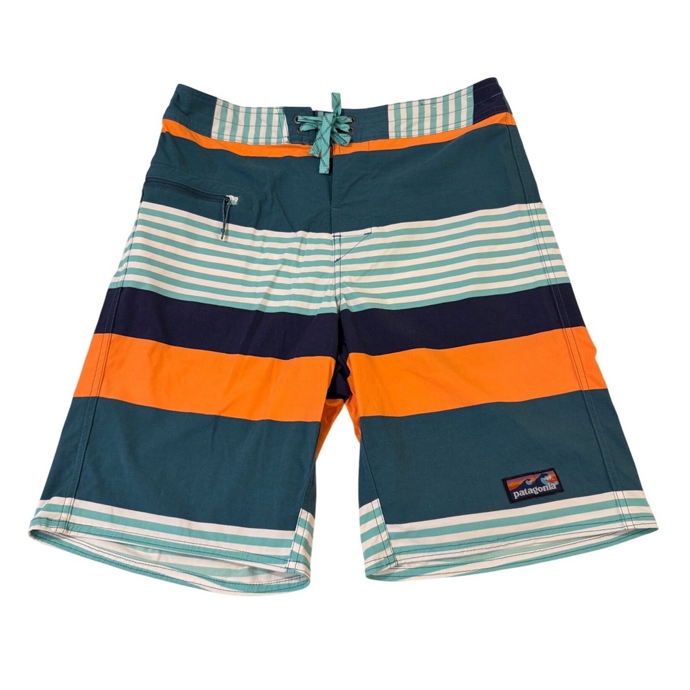 Patagonia Board Swim Shorts Mens 32 Teal Orange Striped Gorpecore Camping‎ Surf